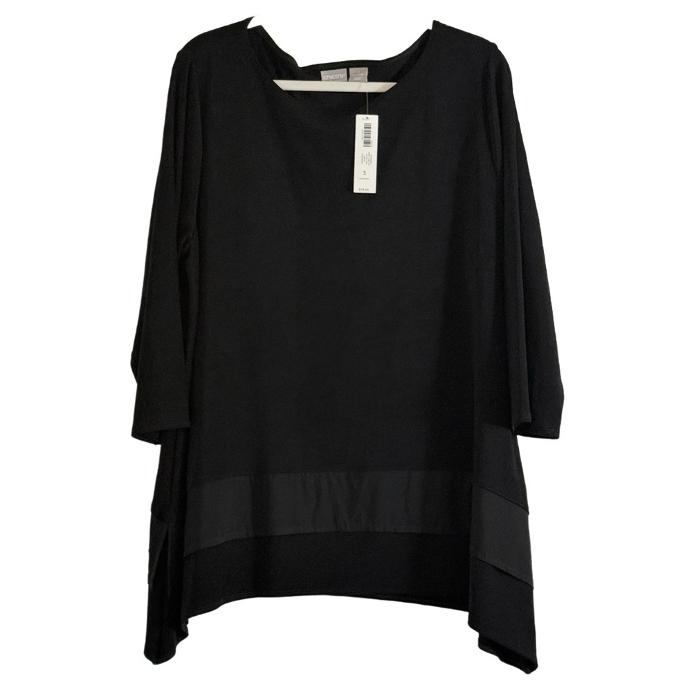 NWT Chico's Travelers Mesh Trim Top 3/4 Sleeve Black $79
